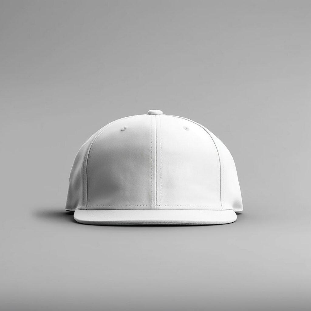 a white baseball cap on a gray background