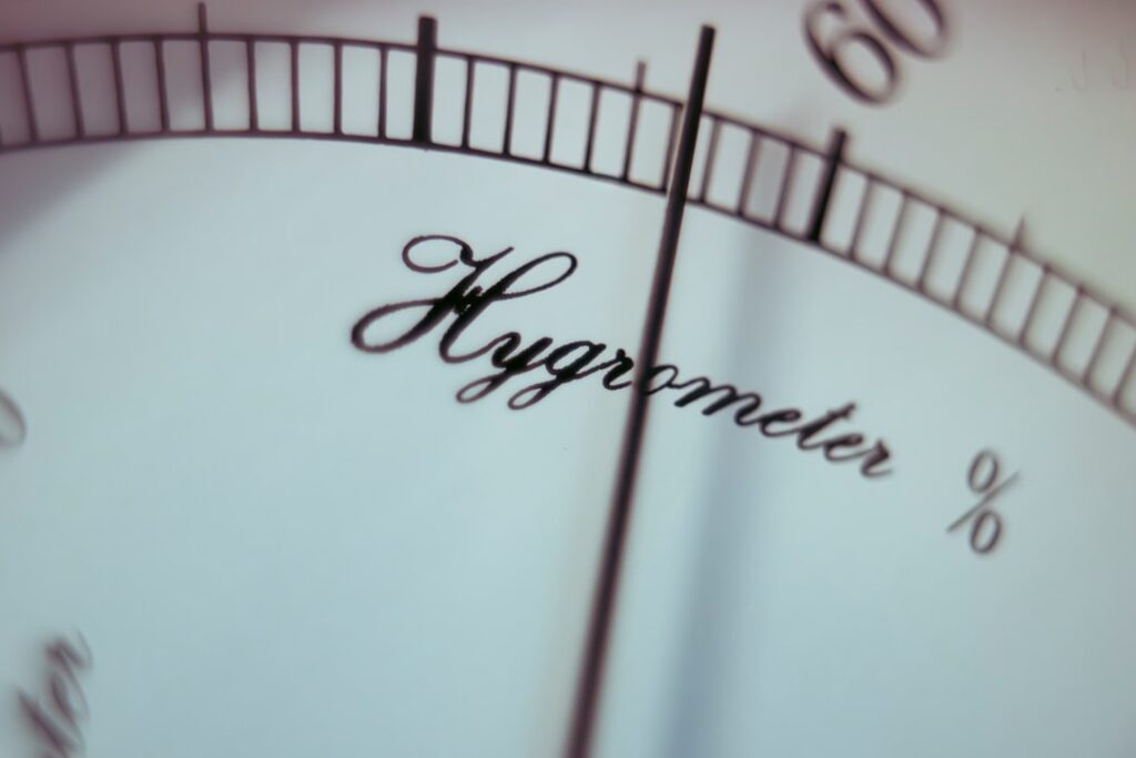 Close-up of a hygrometer measuring humidity