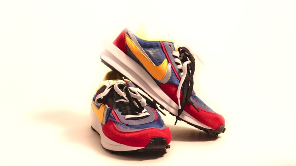 A pair of colorful sneakers on a white background